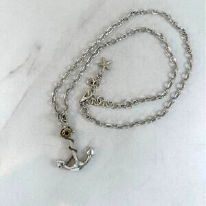 Brighton Silver Anchor Long Nautical Charm Necklace